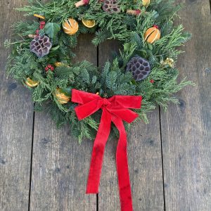 Traditional wreath with red bow