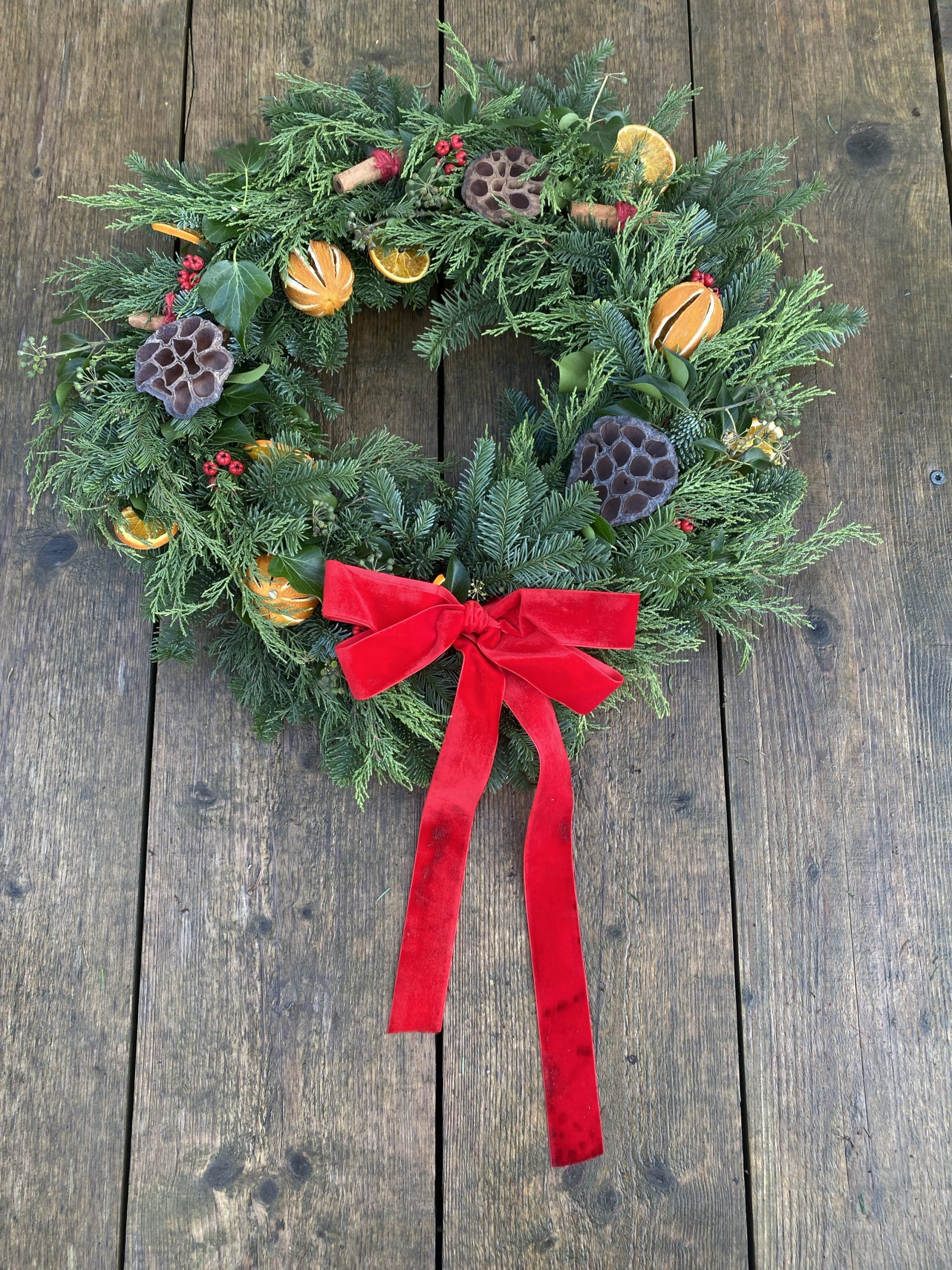 Traditional wreath with red bow