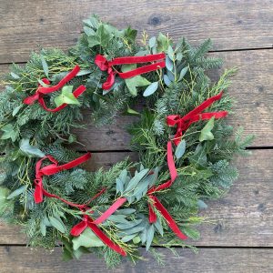 Wreath with simple red bows